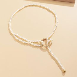 Pendant Necklaces Vintage Metal Big Circle Clavicle Chain Choker Necklace Bohemian Round Imitation Pearl Long Tassel