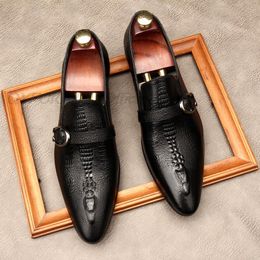 Italian Genuine Leather Monk Strap Men Formal Loafers Mens Party Business Wedding Elegant Dress Shoes For Men Breathable Shoes