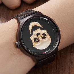 Wristwatches 2021 Unique Big Dial Skull Watches Men Black Steel Mesh Band Quartz Casual Sports Men's Relogio Masculino