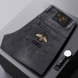 Men's Jeans Fashion Spring Mens Slim Elastic Bee Embroidery Business Denim Pants Classic Style