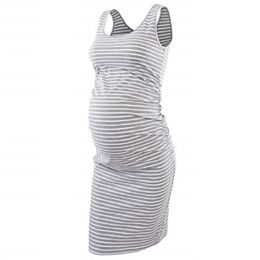 Women's Maternity Dress Sleeveless Tank es Side Ruching Striped Pregnancy Casual Knee Length Bodycon Baby shower 210922