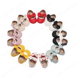 Infant Baby Girl Crib Shoes Heart Embroidery Anti-Slip Soft Sole Heart Print Mary Jane Flats Cute Bow First Walkers