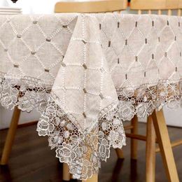 Modern Simple Plaid Tablecloth Pastoral Cotton Linen Dining Lace Dustproof Cover Towel Tea Cloth Runner 210914