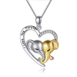 Cute Animal Elephant Mother Kids Necklace For Mom Heart Shaped Neck Chain Jewellery Gift Thanksgiving Mothers Day