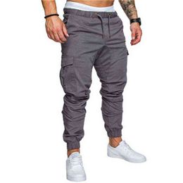 Men's Solid With Muti Pockets Trousers Men Cotton Casual Pants Elastic Long Trousers Tether Plus Size 4XL Full Length Sweatpants G220224