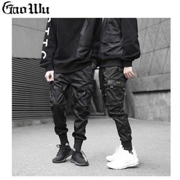 2021 New Men's Side Pockets Cargo Harem Pants Ribbons Black Hip Hop Casual Male Joggers Trousers Fashion Casual Streetwear Pants X0723