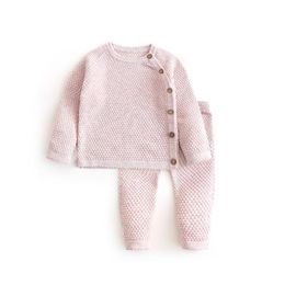 Pyjamas Autumn Winter Girl Clothing Long Sleeve Tops + Pants Outfits Solid Newborn Warm Clothes Casual Baby Boy Sets 210309