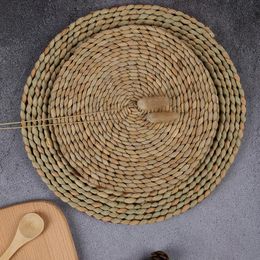 Mats & Pads Japanese Handmade Cattail Woven Heat-resistant Mat Round Anti Scalding Tableware Kitchen Accessories Placemat