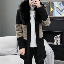 Big Fur Collar Trench Coats Mens Winter Overcoat Velvet Lush Long Jackets With Fur Hooded Elegant Warm Clothing