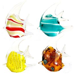 4 Colors Vivid Crystal Glass Tropical Fish Animal Figurines Hand Blown Glass Craft Modern Sculpture Home Table Decor Xmas Gift 210811