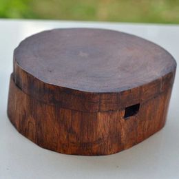 Vintage Natural Wood Carving Ashtray with Lid Detachable Simple Design Decorate Q0KA 210724