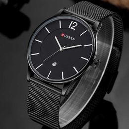 Luxury Brand Curren Simple Fashion Style Casual Military Quartz Men Watches Ultra-thin Full Steel Male Clock Date Wristwatch Q0524