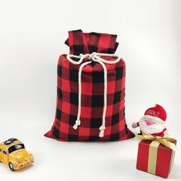 Christmas Gift Bags Xmas Red and black Plaid Drawstring Pockets Santa Sacks Festival Storage Bags 50*70cm w-00937