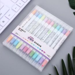 Highlighters Dual Tip Highlighter 12 Colours Art Colourful Marker Pen Sketch Drawing School Supplies Set Watercolours Brush