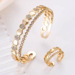 Earrings & Necklace Fashion Rhinestone Double-Layer Ring Jewelry Set For Women Wedding Party Cubic Zircon Aretes De Mujer Modern