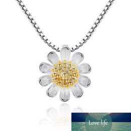 925 Sterling Silver Dainty Two Colours Daisy Sunflower Pendant Necklace Clavicle Necklace For Women Jewellery S-N205