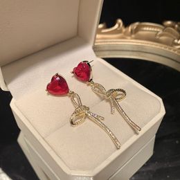 Beautiful RedLove Earrings Elegant and Sweet S925 Ribbon Long Tassel Bow Earrings