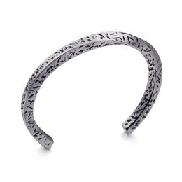 316L Stainless Steel Open End Bangle Bracelet For Mens Gifts Vintage Silver 5*64mm