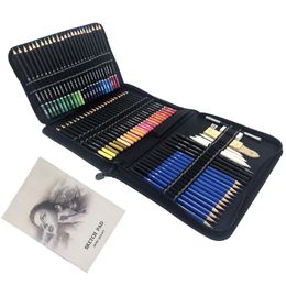 96Pcs Coloured Pencils Set Water Solute Metal Colour Charcoal Pencil With Eraser Painting Set For Beginner Art Drawing