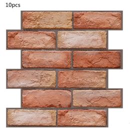 3d Stereo Tile Stickers Red Brick Self-Adhesive Wall Stickers Living Room TV Bathroom Decoration Anti-Collision Wallpaper 210308