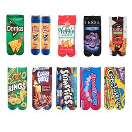 Mens Crazy Unisex Novelty Funny 3D Colourful Sport Crew Tube Gift Socks Potato Chips Food Double Side Printed Weird Sock for Women