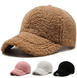 2021 New Fashion Lamb Fur Hats Female Thicken Warm Pure Color Casquette Hat Men Women Hats Winter Caps for Women Baseball Cap