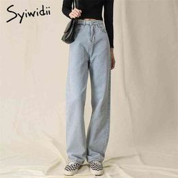 Syiwidii High Waisted Jeans For Women Straight Mom Denim Pants Full Length Trousers Washed Clothes Sky Blue Black Bottoms 210708