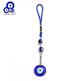 Lucky Eye Glass Blue Turkish Evil Eye Beads Pendant Wall Hanging Decor Rope Chain Decorations for Home Living Room Car BE161 G1019