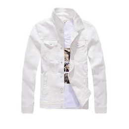Fashion Men Denim Jacket Cowboy White Jeans Casual Slim Fit Cotton Coat OUTWEAR Male Clothes 210811