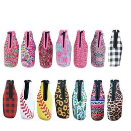 Neoprene bottle cover sleeve insulation cooler Drinkware Handle diving beer zipper cover insulated beverage bag anti-slip bottom