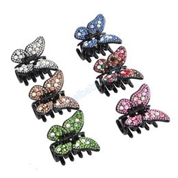 Women Hair Claws Sweet Colourful Butterfly Plastic Coloured Rhinestone Hairpins Sparkly Hair Accessories