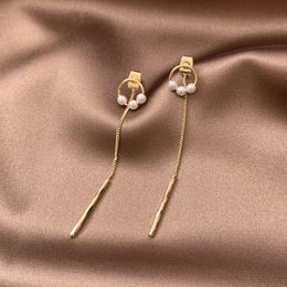 -Stud Korean Fashion Pearl Long Borla Pendientes Pendientes de boda elegante Fiesta de oro Accesorios de oro Chica encantadora Regalo de joyería
