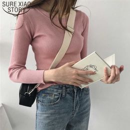 Casual Autumn Winter Slim Pink Knitted Sweater Women Clothes Black Pullover Tops White Thin Sweaters Pull Femme 6821 50 210527