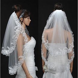 Elbow Length Wedding Veils 2 Tier Appliques Lace with Comb Bridal for Girls Luxury Chapel Length