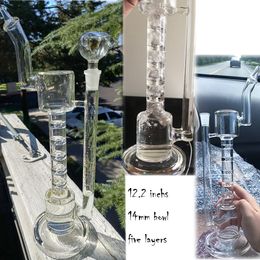 five layers tall glasses bong hookahs percoaltor water pipes heady glass dab rigs bubbler with 14mm bowl