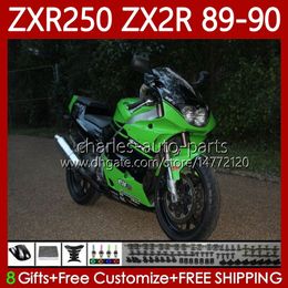 Feedings de motocicleta para Kawasaki Ninja ZX2R ZXR250 ZX 2R 2 R R250 ZXR 250 89 90 Black Green Bodywork 84NO.57 ZX2 R ZX-2R ZXR-250 1989 1990 ZX-R250 89-98 Kit de corpo inteiro