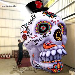 Customised Giant Halloween Inflatable Skull 2m/3m/4m White Blow Up Demon Head Bone With Hat For Carnival Night And Concert decoration