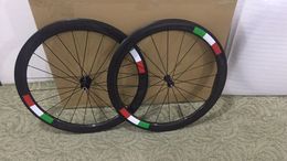 Italy logos full bike carbon wheels 50mm cycling wheelset 700Cx25mm v brakes bicycle wheel clincher custom logo and Colour with hubs made in china