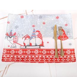 Mats & Pads Santa Gnome Elk Christmas Table Placemats Rectangular Washable Winter Holiday Dining Placemat