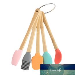 Mini Baking Tool Colour 5 Piece Sets Of Children's Wooden Handle Silicone Kitchenet (color Box Buckle Ring) Bamboo Silicone Iron