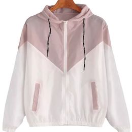 Moda Outono Quick Dry Women's Jackets Casacos Windbreaker Sun Proteção Patchwork Cor Zipper Fino Verão Mulheres 211029