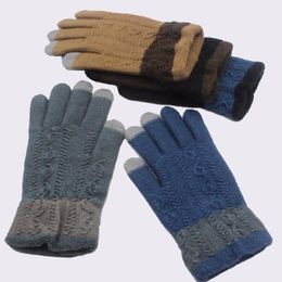 Fingerless Gloves Winter Men's Male Thicken Thermal Warm Solid Touch Screen Knitted Mittens Luvas De Inverno Hand Warmer