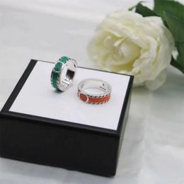 Vintage classic 925 SILVER GREEN ORANGE ENAMEL G letter ring men's and women's fashion Jewellery accessories