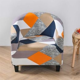 Club Chair Slipcover Stretch Armchair Covers Printed Tub Sofa Spandex Couch for Bar Counter Living Room 211116