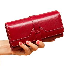 Moda Luxo Genuine Couro Mulheres Long Anti Theft RFID Titular Bolsa de Embraiagem Saco Carteiras