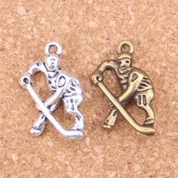 44pcs Antique Silver Plated Bronze Plated hockey player sporter Charms Pendant DIY Necklace Bracelet Bangle Findings 25*16mm