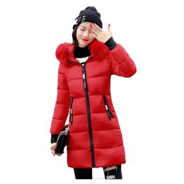 Winter hooded parka coat women white pink red plus size tops long sleeve loose fashion thick warmth clothing JD672 210531