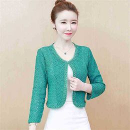 Elegant Women Beaded Lace Jacekt Spring Autumn Long Sleeve Plus Size 4xl Short Jackets Ladies Fashion Korean Coats Outwear 210525