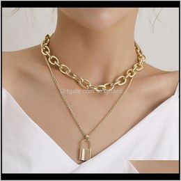 Necklaces & Pendants Jewelryvintage Aluminium Thick Chain Lock Pendant Women Double Layer Temperament Geometric Clavicle Necklace Jewellery Ko