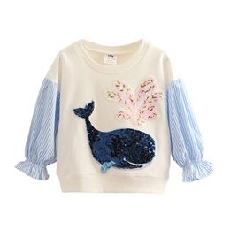 Girls Sweatshirts Spring Autumn 2-12 Years O-Neck Long Sleeve Cartoon Dolphin Patchwork Blouses Baby Kids Girl Sweat Shirt 210701